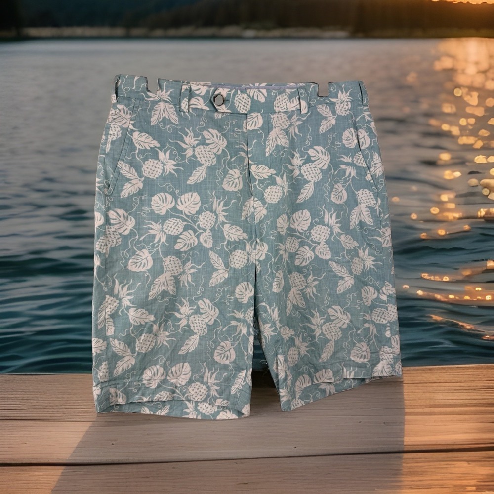 Brooks Brothers x Reyn Spooner Bermuda Shorts Mens 34 Tropical Print Blue Summer